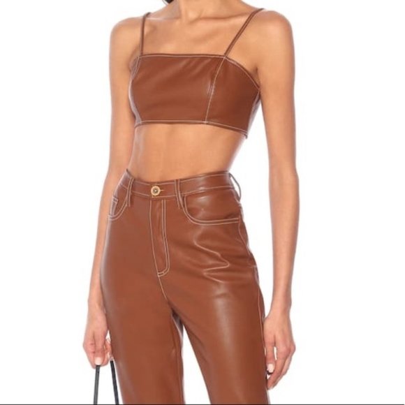 STAUD Bomber Vegan Leather Bralette Top in Whiskey - Picture 4 of 16